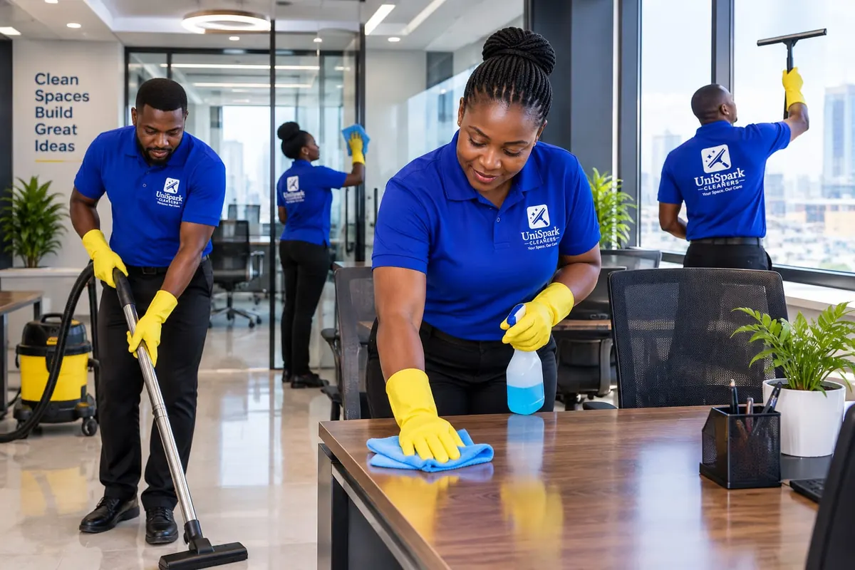 UniSpark Cleaners team cleaning an office in Nairobi